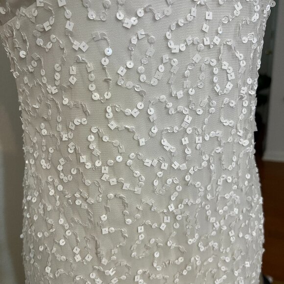 Cache White Sequin Beaded Formal Gown Dress Size 4 Open Back Evening Wedding - Picture 3 of 12